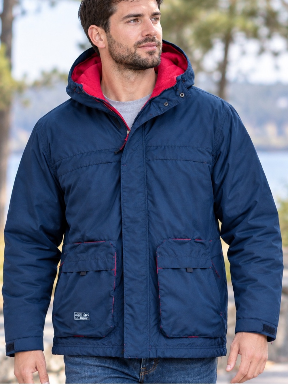 Nike Men's Black Puffer Jacket with Red Lining. Detachable Hoodie. Size: Large